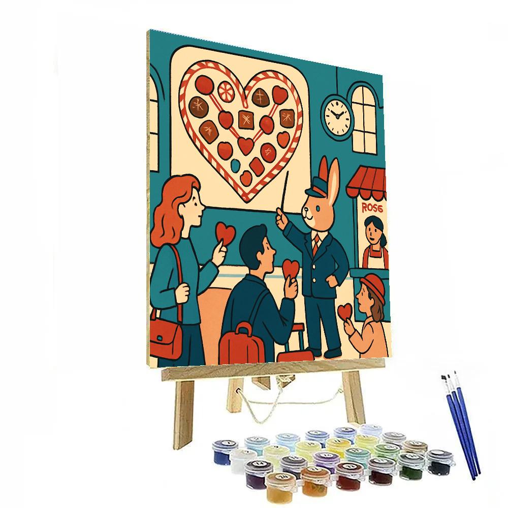 Valentines Day Train Station Candy Map Painting by numbers kit