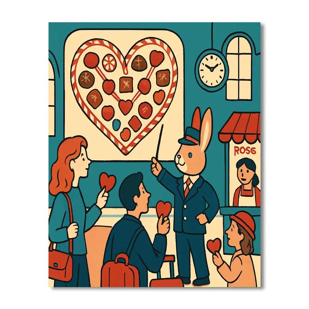 Valentines Day Train Station Candy Map Painting by numbers kit