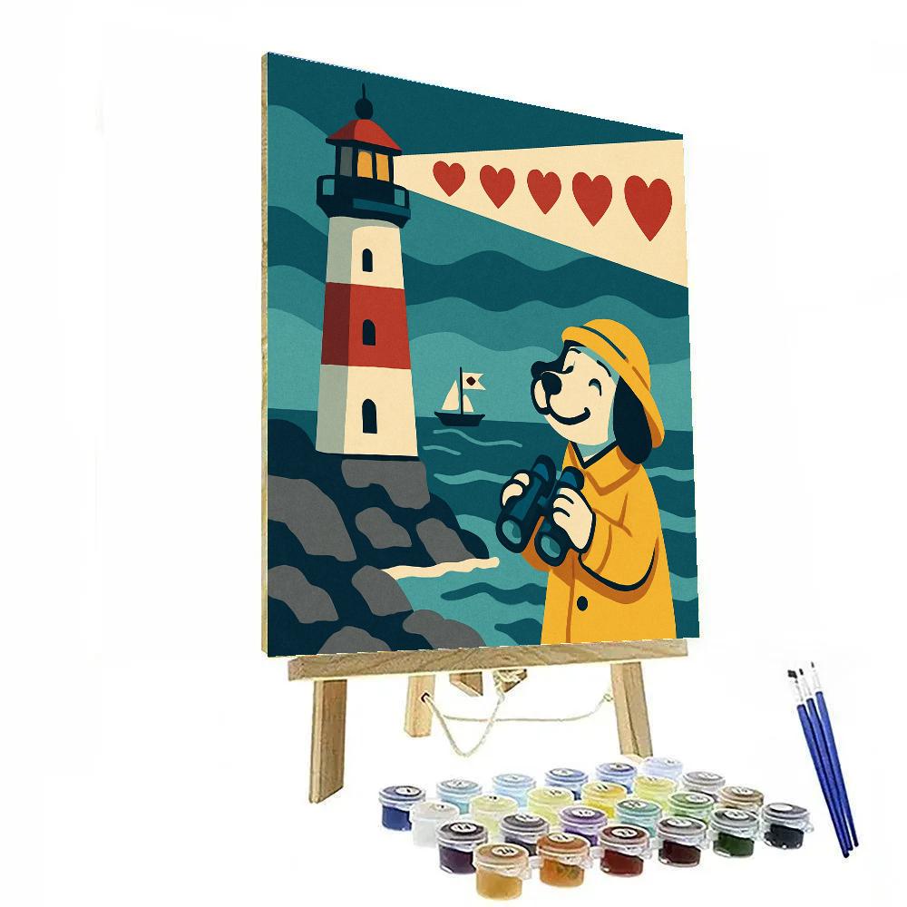 Valentines Day Lighthouse Signal Hearts painting number kit