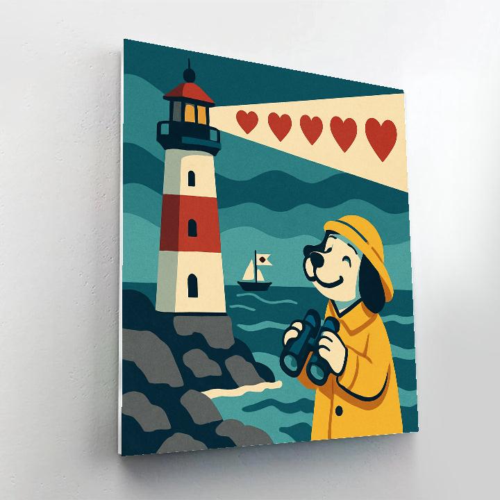 Valentines Day Lighthouse Signal Hearts painting number kit