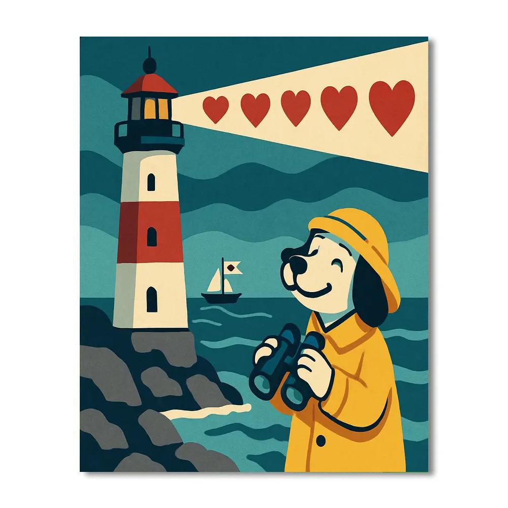 Valentines Day Lighthouse Signal Hearts painting number kit