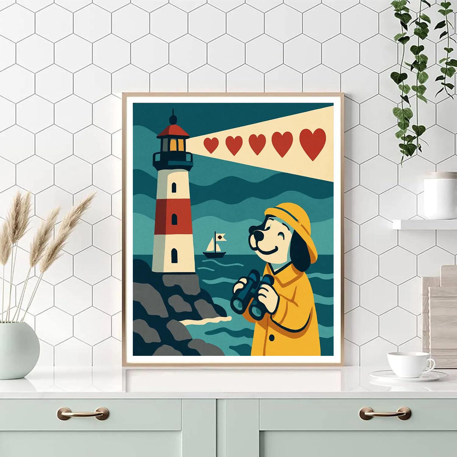 Valentines Day Lighthouse Signal Hearts painting number kit