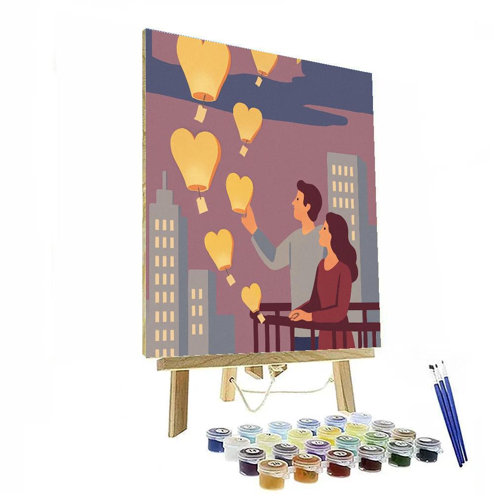 City Balcony Valentines Day Lantern Release painting number kit