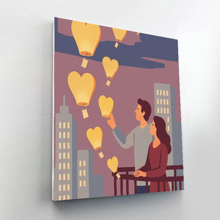 City Balcony Valentines Day Lantern Release painting number kit