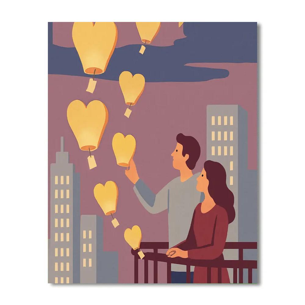 City Balcony Valentines Day Lantern Release painting number kit