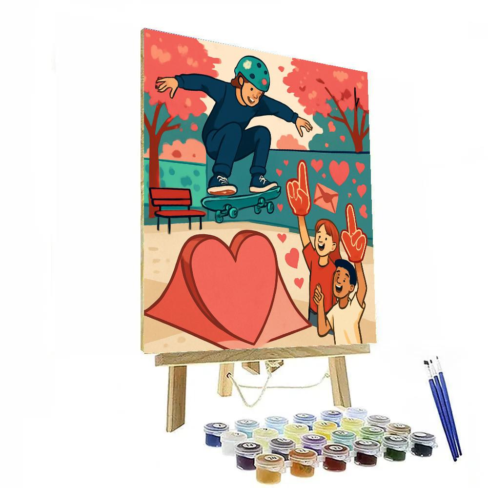 Valentines Day Skateboard Heart Park Painting by numbers kit