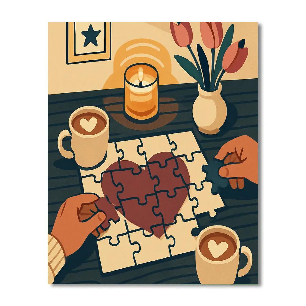 Valentines Day Candlelit Puzzle Table Numbered painting kits