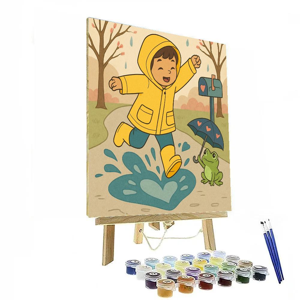 Valentines Day Raincoat Heart Puddles Number painting