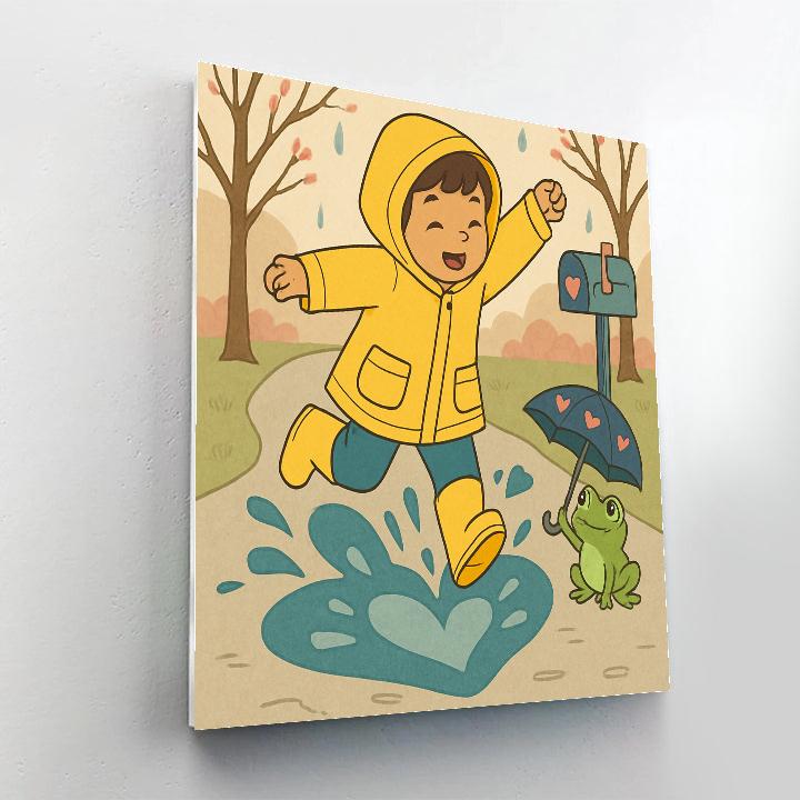 Valentines Day Raincoat Heart Puddles Number painting