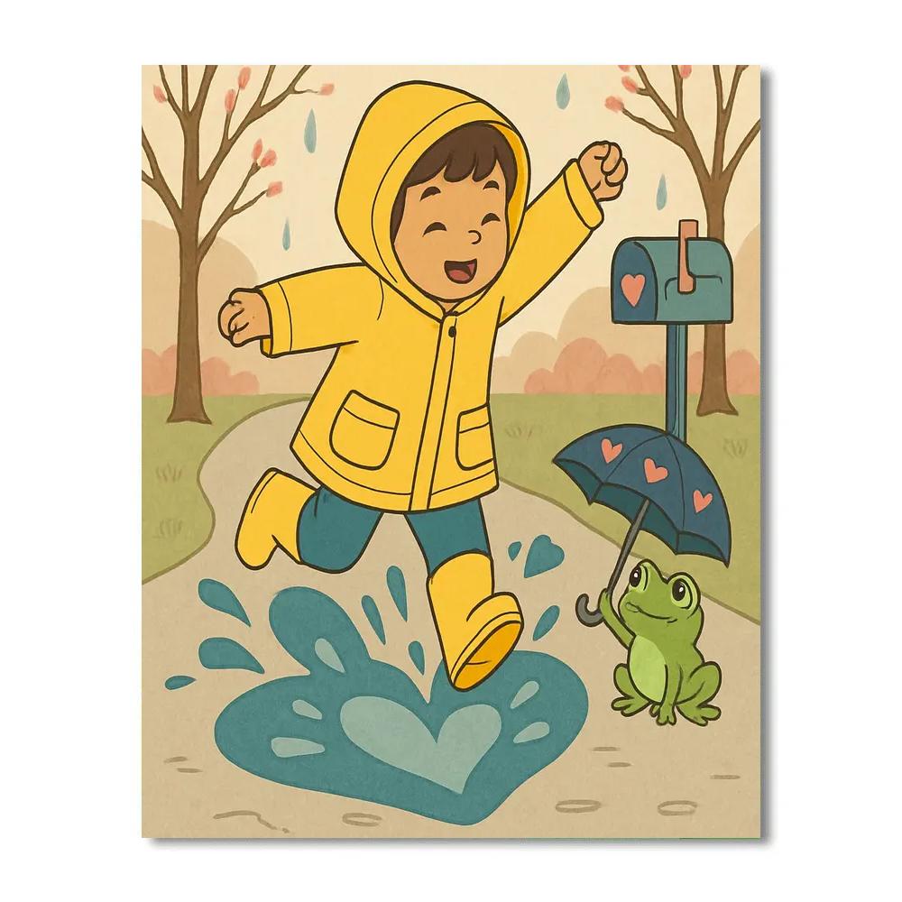 Valentines Day Raincoat Heart Puddles Number painting