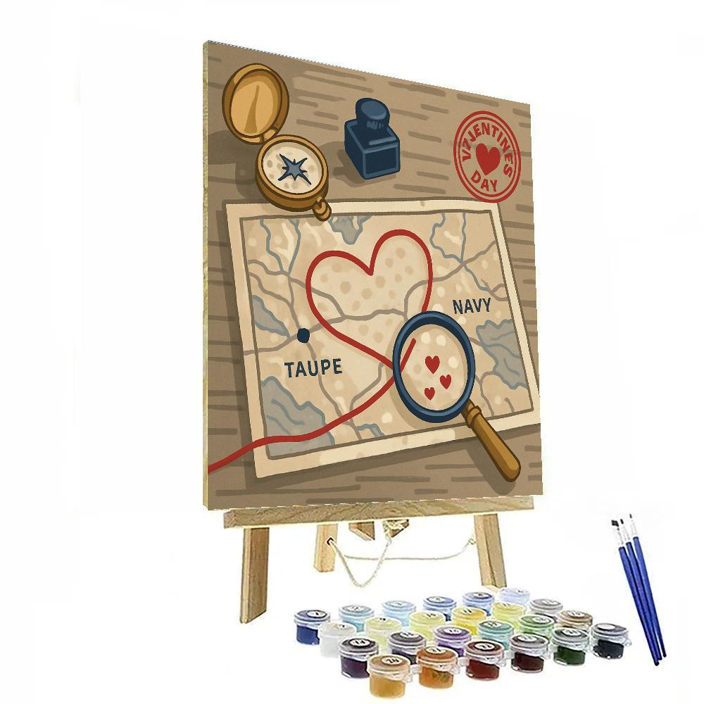 Valentines Day Antique Map Heart Route Paint by numbers art
