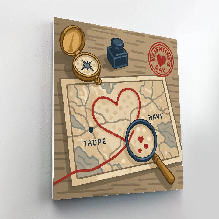 Valentines Day Antique Map Heart Route Paint by numbers art