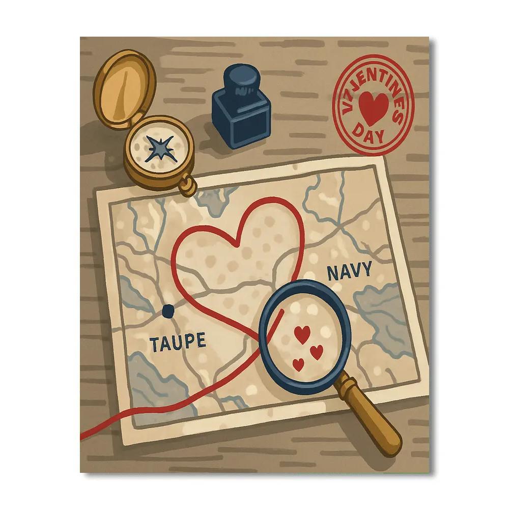 Valentines Day Antique Map Heart Route Paint by numbers art