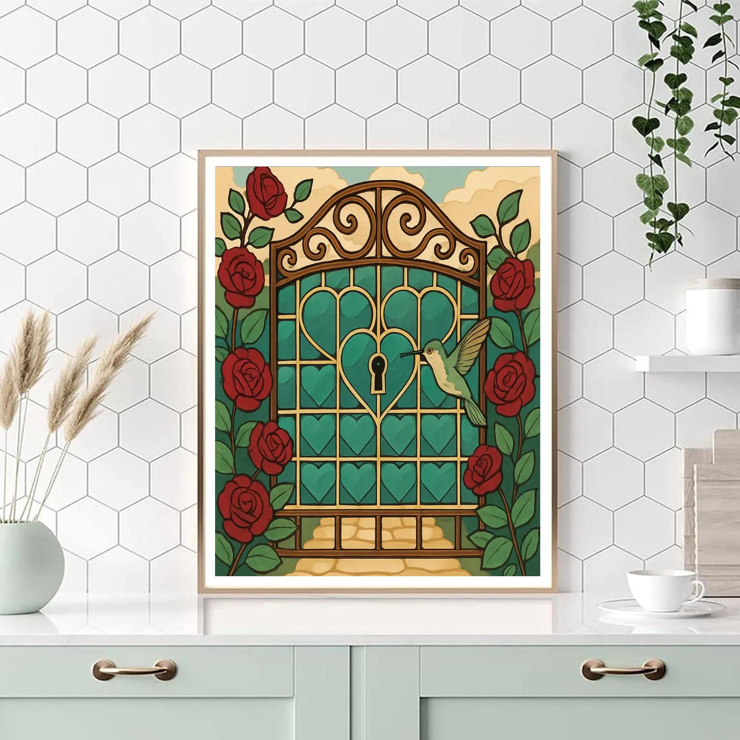 Garden Gate In Valentines Day Mosaic Number painting