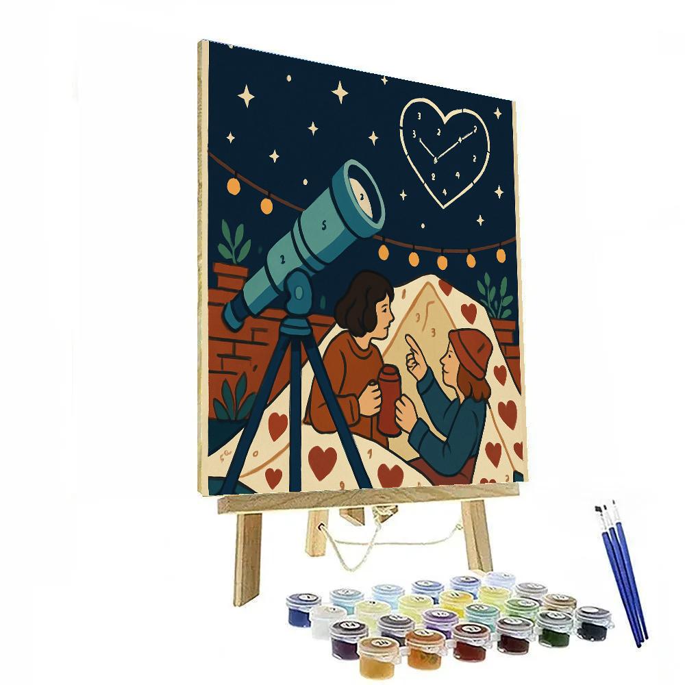 Valentines Day Telescope On A Rooftop Blanket Number painting