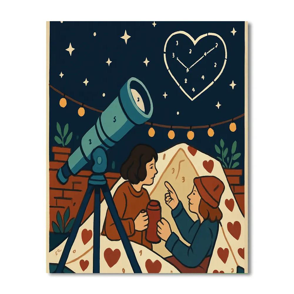 Valentines Day Telescope On A Rooftop Blanket Number painting