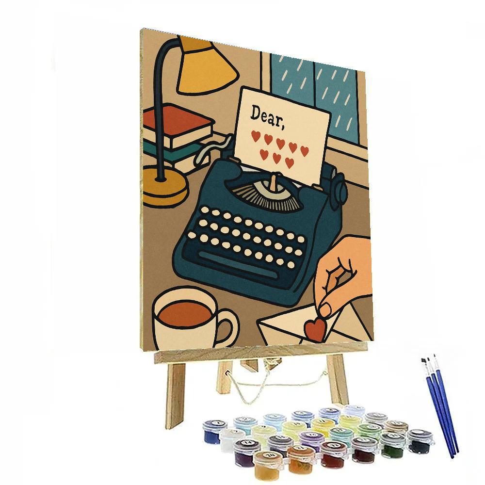 Valentines Day Vintage Typewriter Hearts DIY paint by numbers