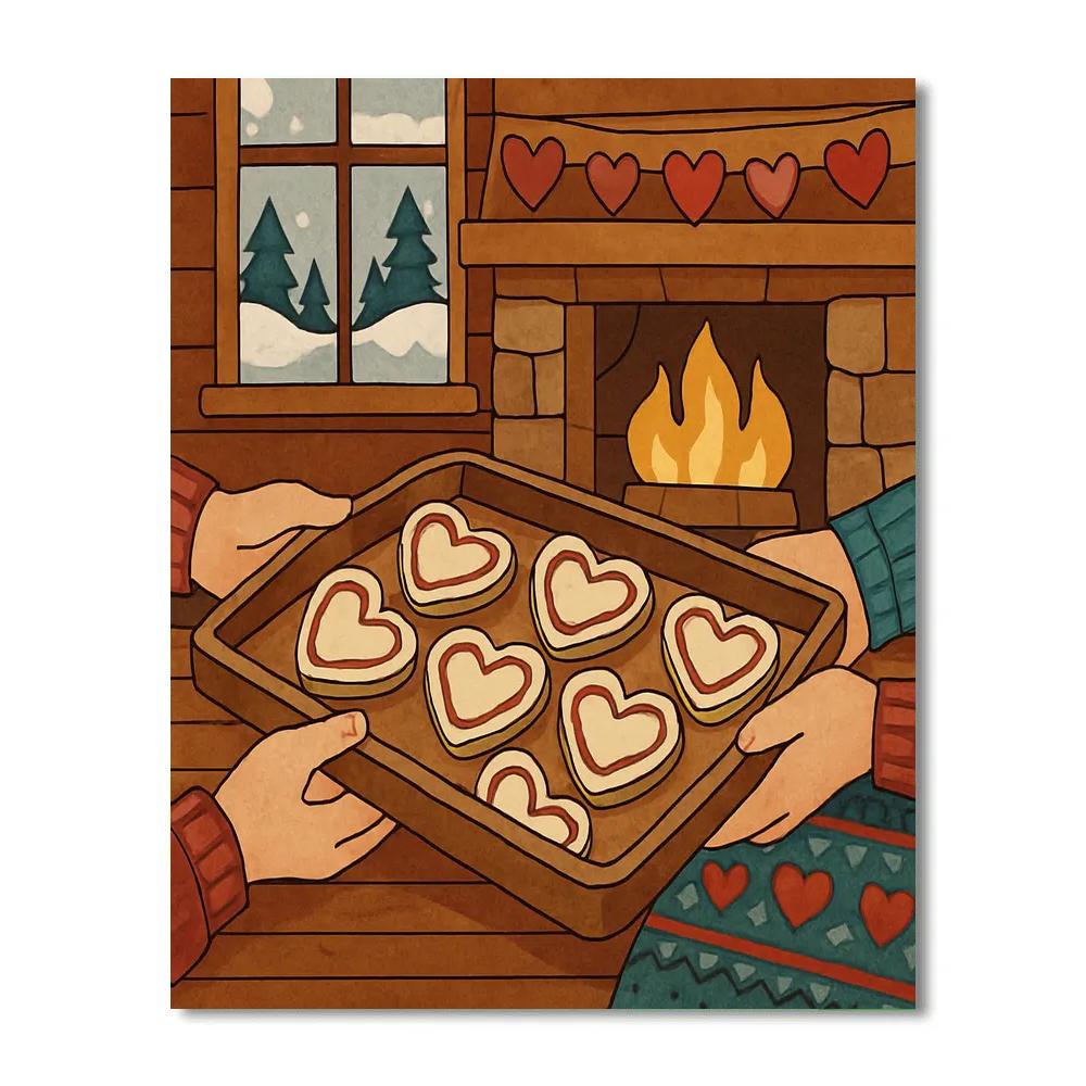 Valentines Day Mountain Cabin Cookie Swap Paint by numbers art