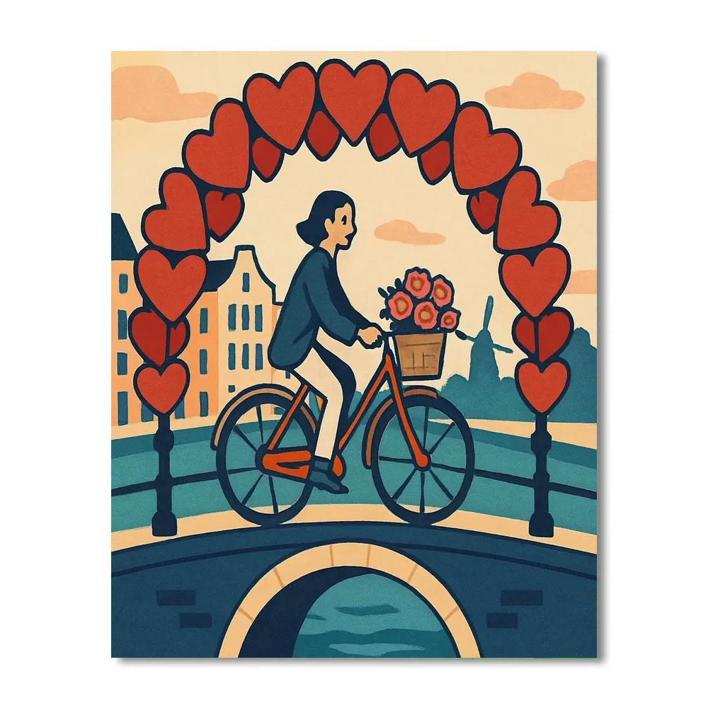 Valentines Day Balloon Bridge Over Canal painting number kit