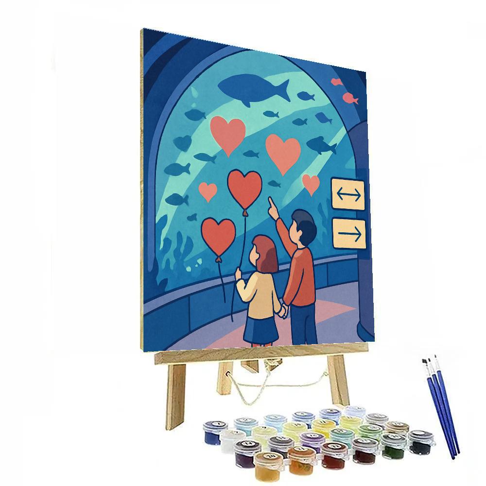 Valentines Day Aquarium Tunnel Heart Shadows Painting by numbers kit