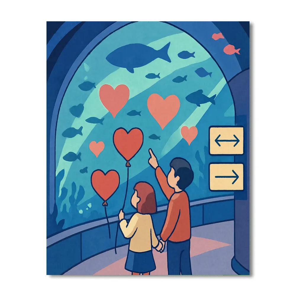 Valentines Day Aquarium Tunnel Heart Shadows Painting by numbers kit