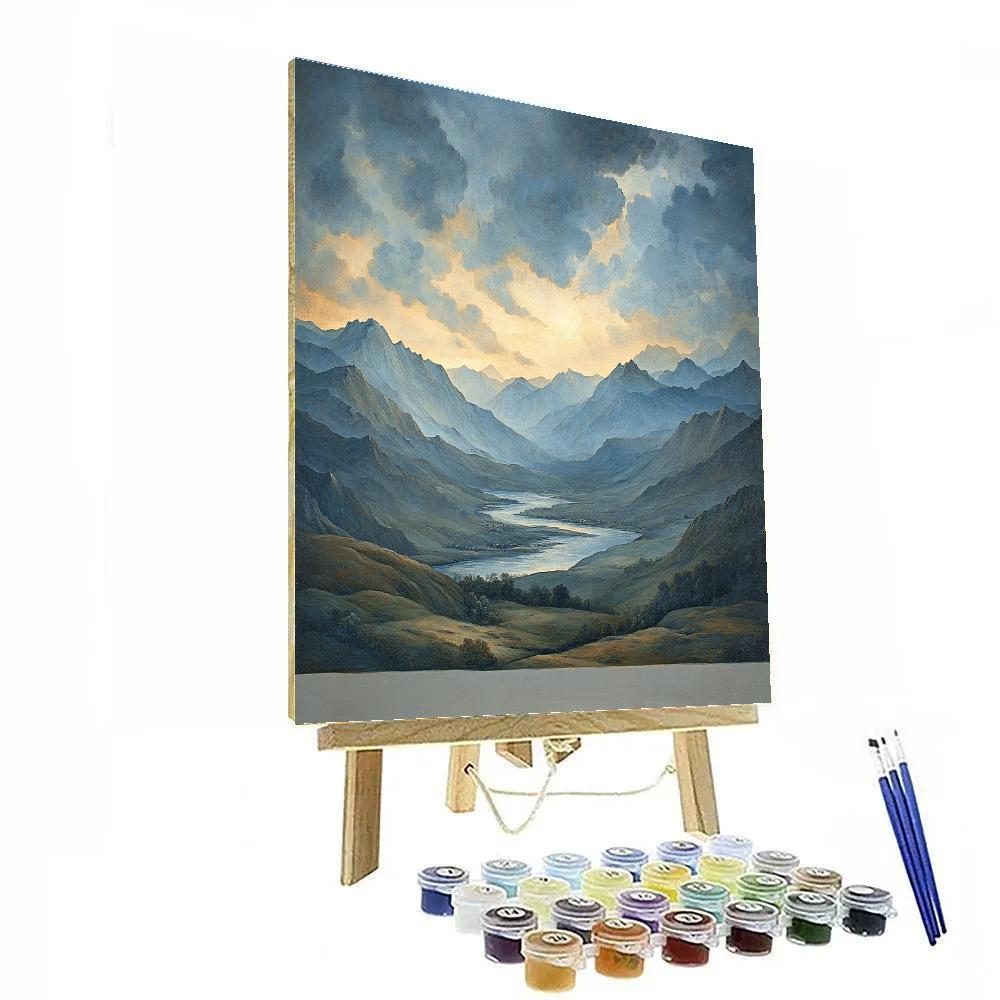 Leonardo Da Vinci Inspired Mountain Storm With Luminous Citylights Haze paint by color