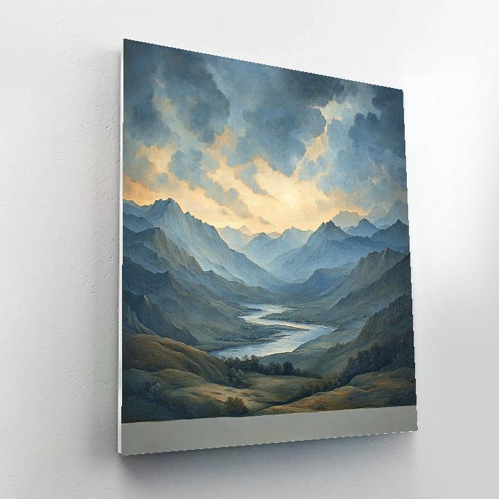 Leonardo Da Vinci Inspired Mountain Storm With Luminous Citylights Haze paint by color