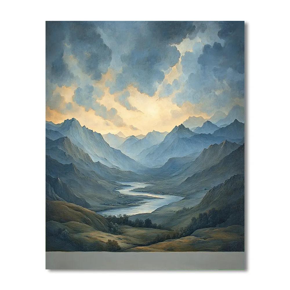 Leonardo Da Vinci Inspired Mountain Storm With Luminous Citylights Haze paint by color