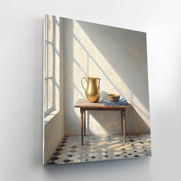Johannes Vermeer Inspired Sunbeam Over Delft Tiles And Brass Pitcher paint by number
