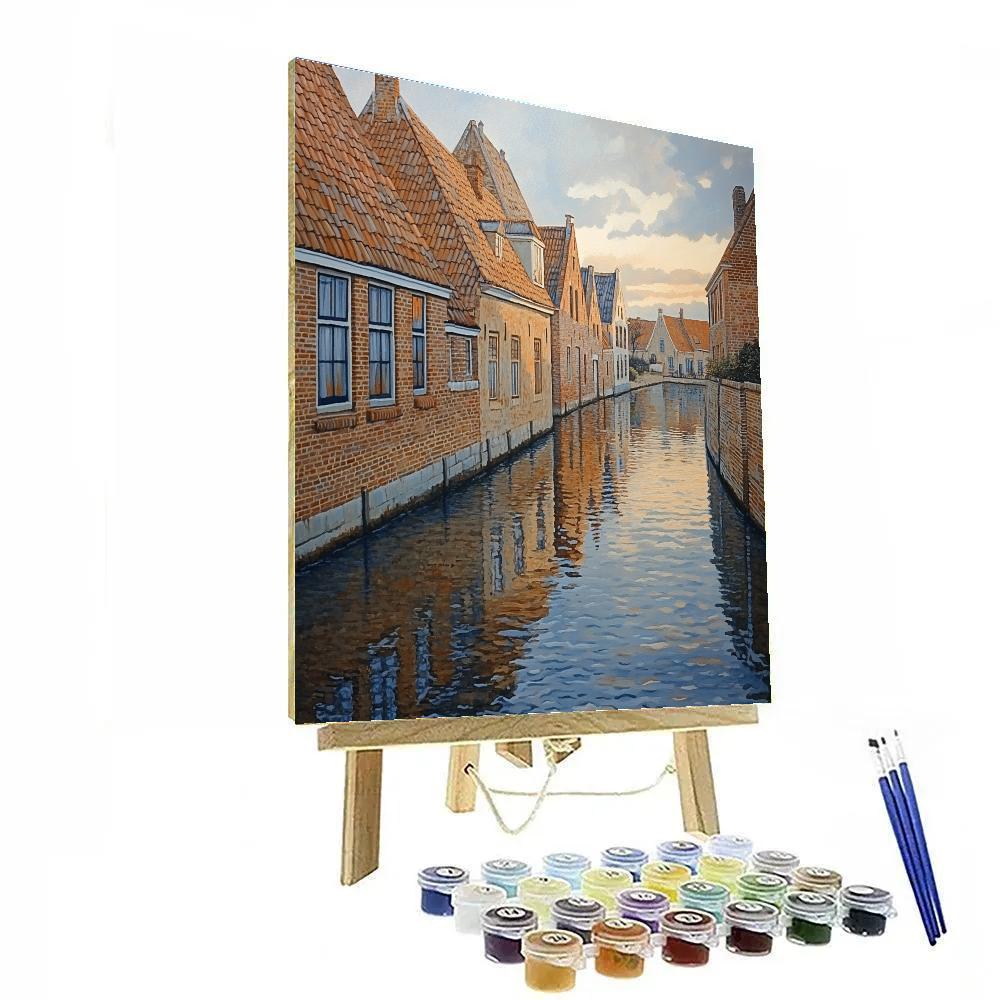 Johannes Vermeer Inspired Delft Canal Reflection Beneath Gabled Roofs paint by numbers
