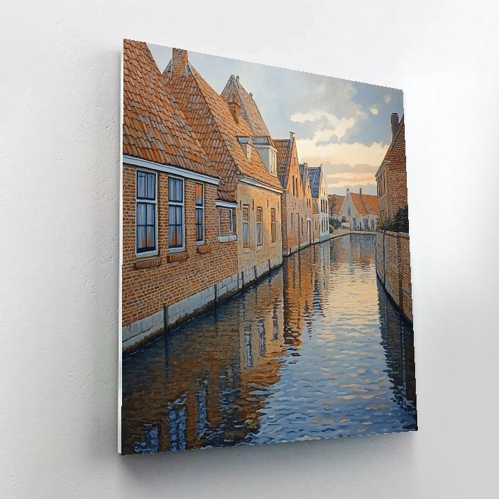 Johannes Vermeer Inspired Delft Canal Reflection Beneath Gabled Roofs paint by numbers