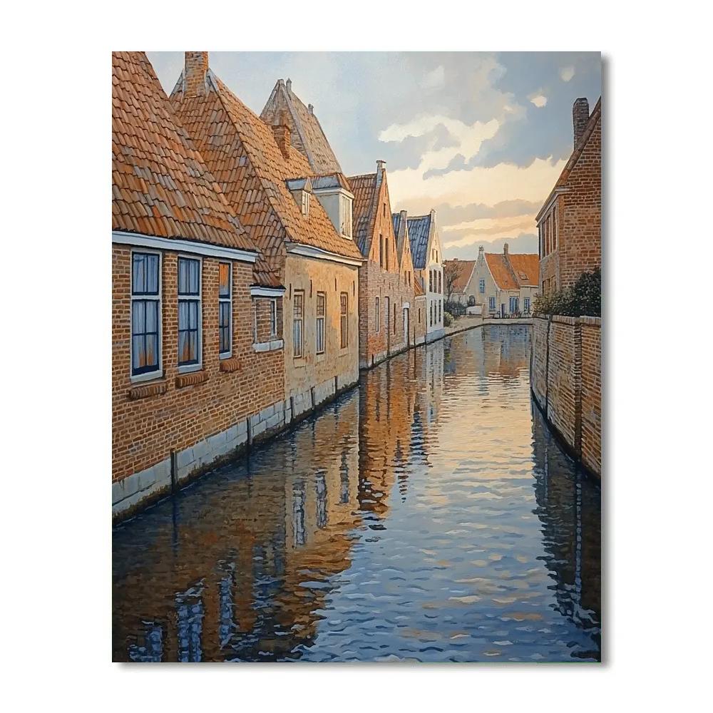 Johannes Vermeer Inspired Delft Canal Reflection Beneath Gabled Roofs paint by numbers