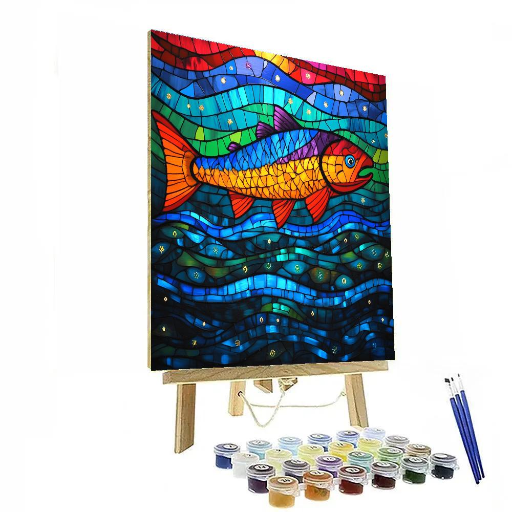 Norval Morrisseau Inspired Aurora Salmon Of The Spirit River Painting by numbers kit