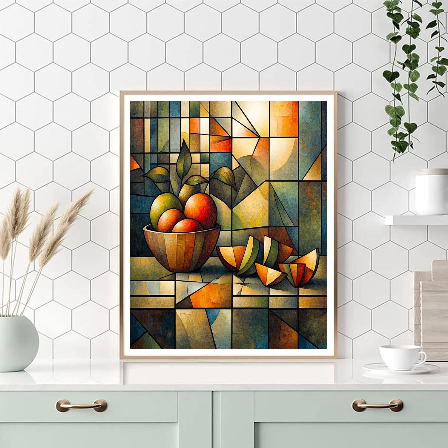 Pablo Picasso Inspired Prismatic Orchard Still Life paint by color