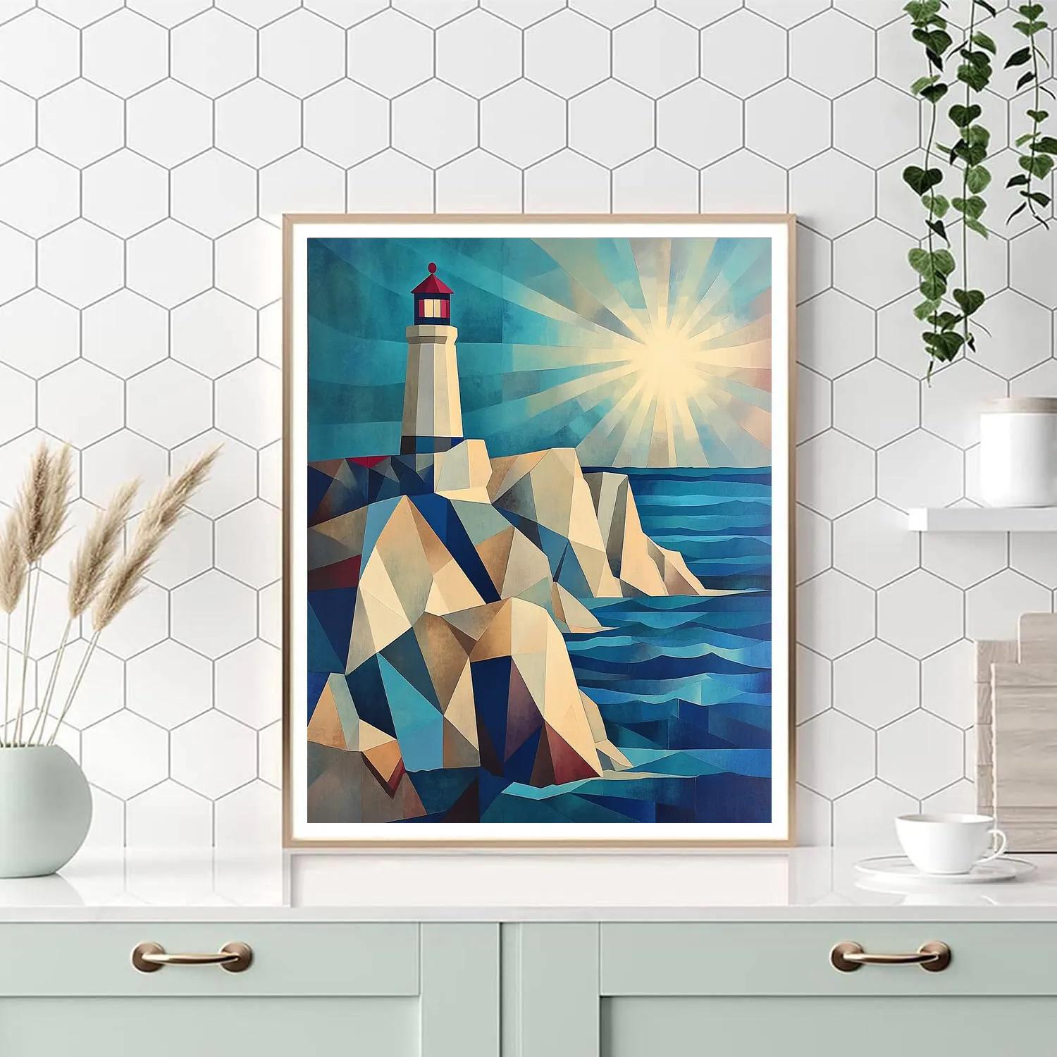 Pablo Picasso Inspired Cubist Coastal Cliff And Lighthouse Symbol Paint by numbers kits