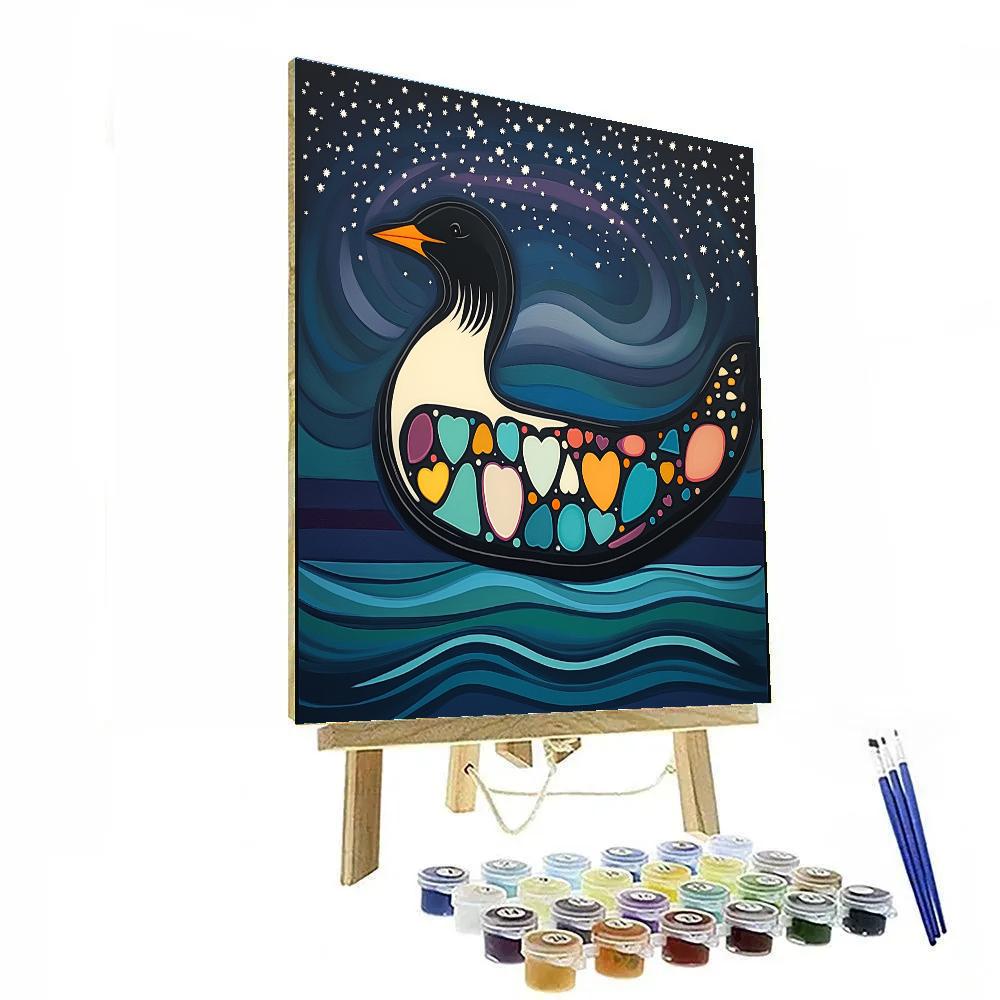 Norval Morrisseau Inspired Constellation Loon Of The Midnight Lake Number painting