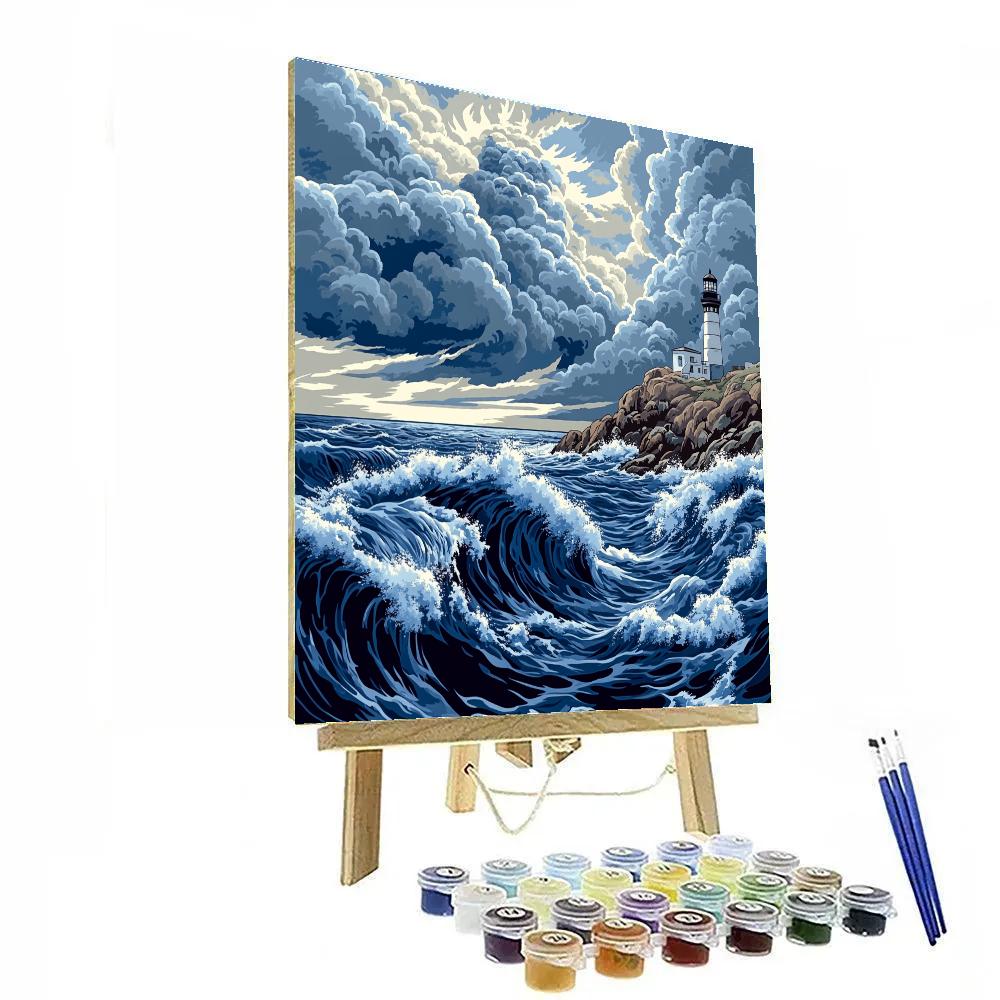 Katsushika Hokusai Inspired Storm Waves And Lighthouse DIY paint by numbers