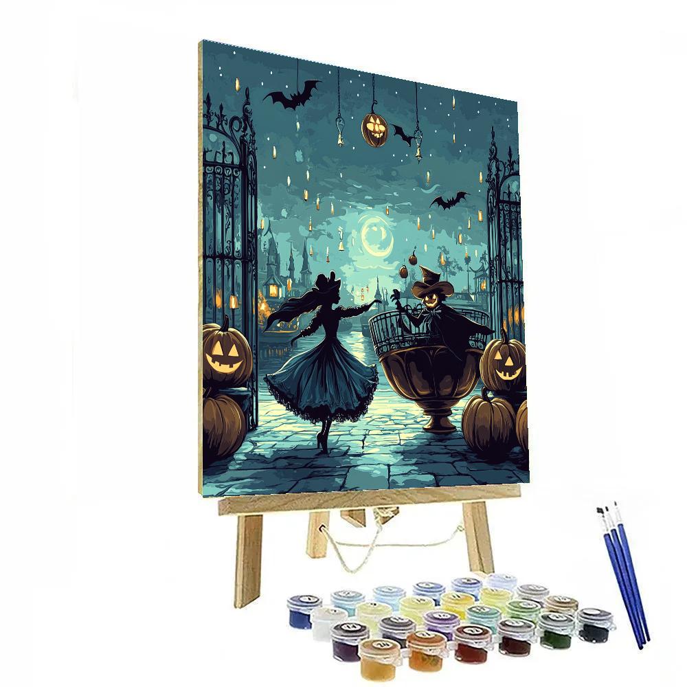 Haunted Teacup Waltz In The Moonlit Courtyard DIY paint by numbers