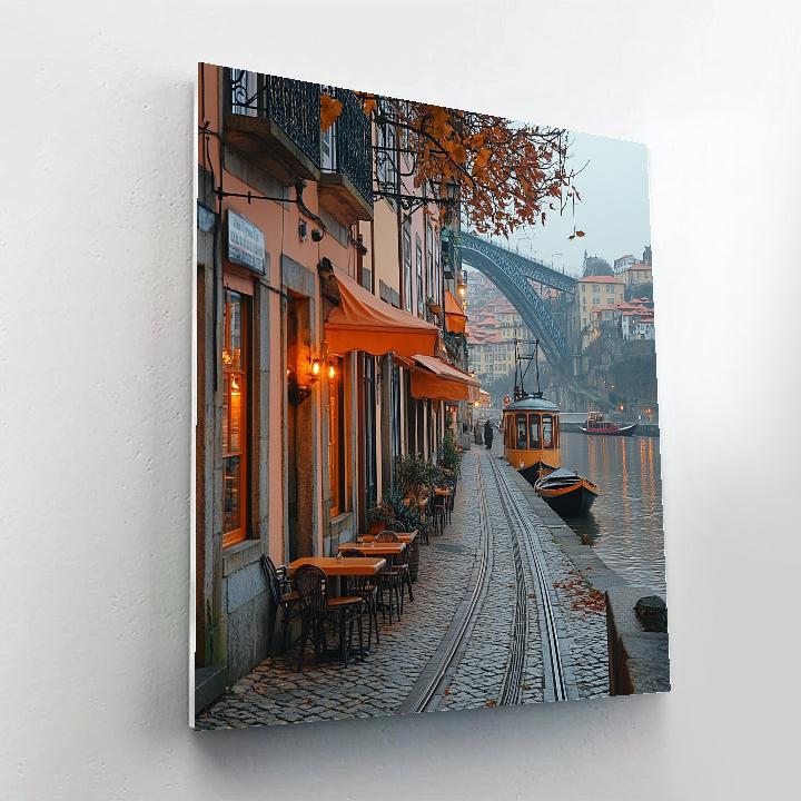 Blue Trams And Riverfront Calm At The Porto Ribeira Porto Portugal paint by color