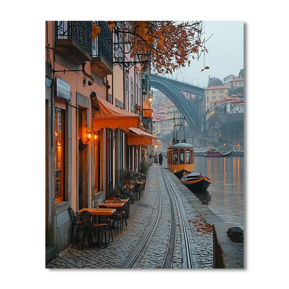 Blue Trams And Riverfront Calm At The Porto Ribeira Porto Portugal paint by color