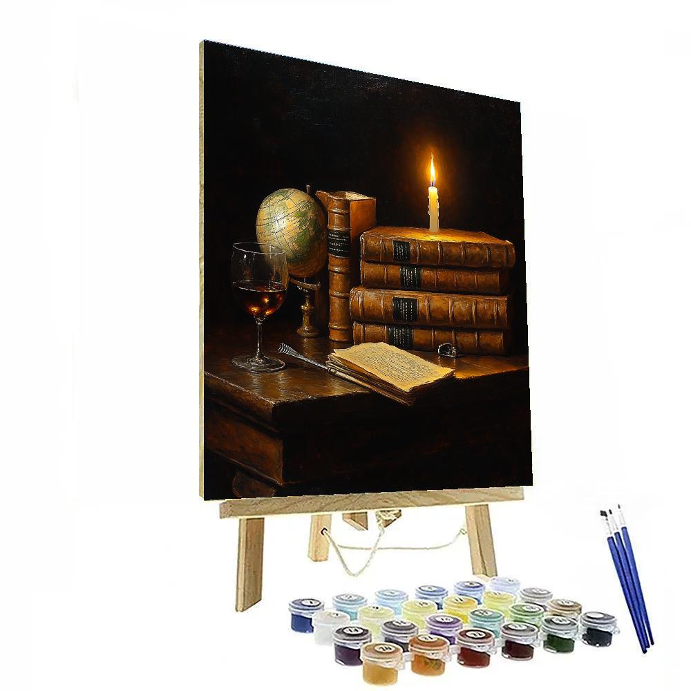 Rembrandt Inspired Candlelit Library Still Life paint by number