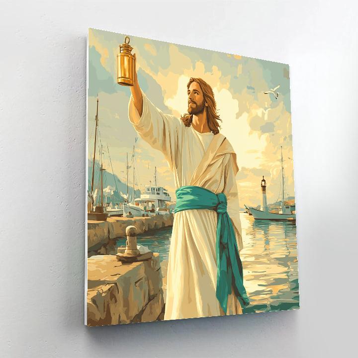 Jesus Lantern Keeper Of The Harbor Dawn Paint by numbers art