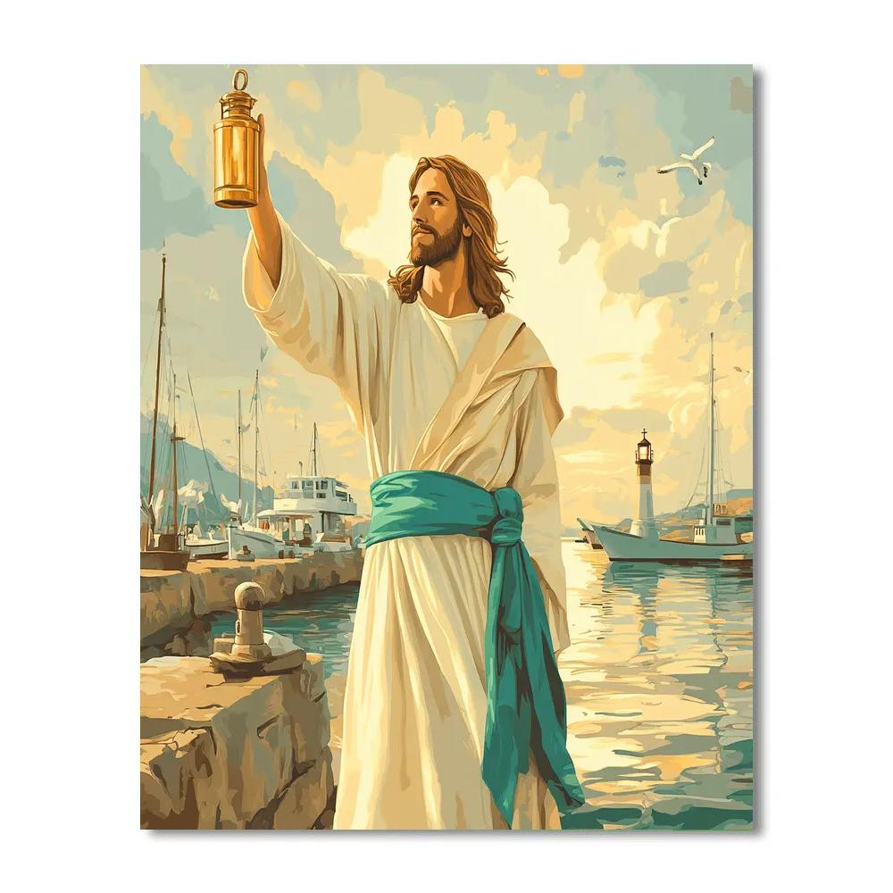 Jesus Lantern Keeper Of The Harbor Dawn Paint by numbers art