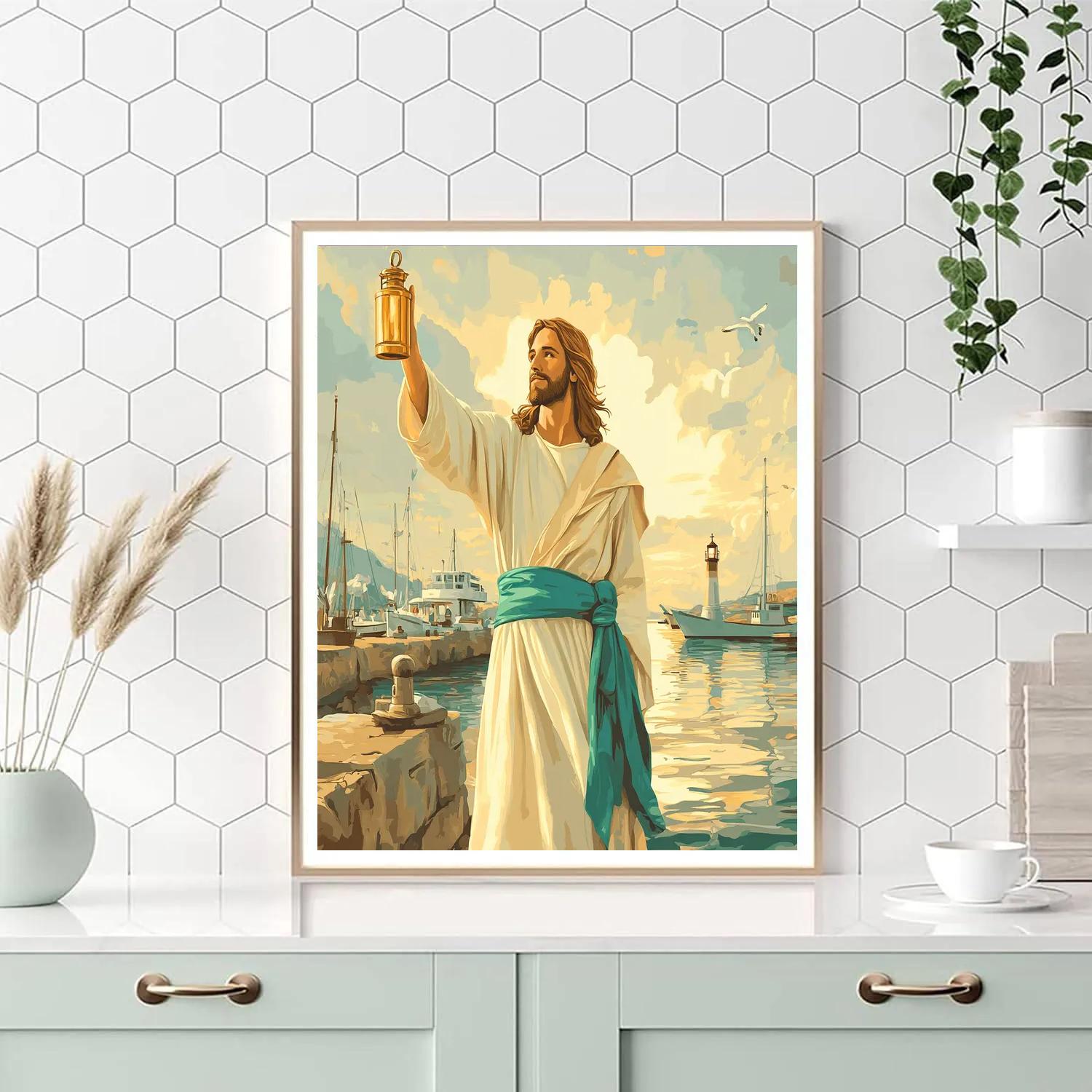 Jesus Lantern Keeper Of The Harbor Dawn Paint by numbers art
