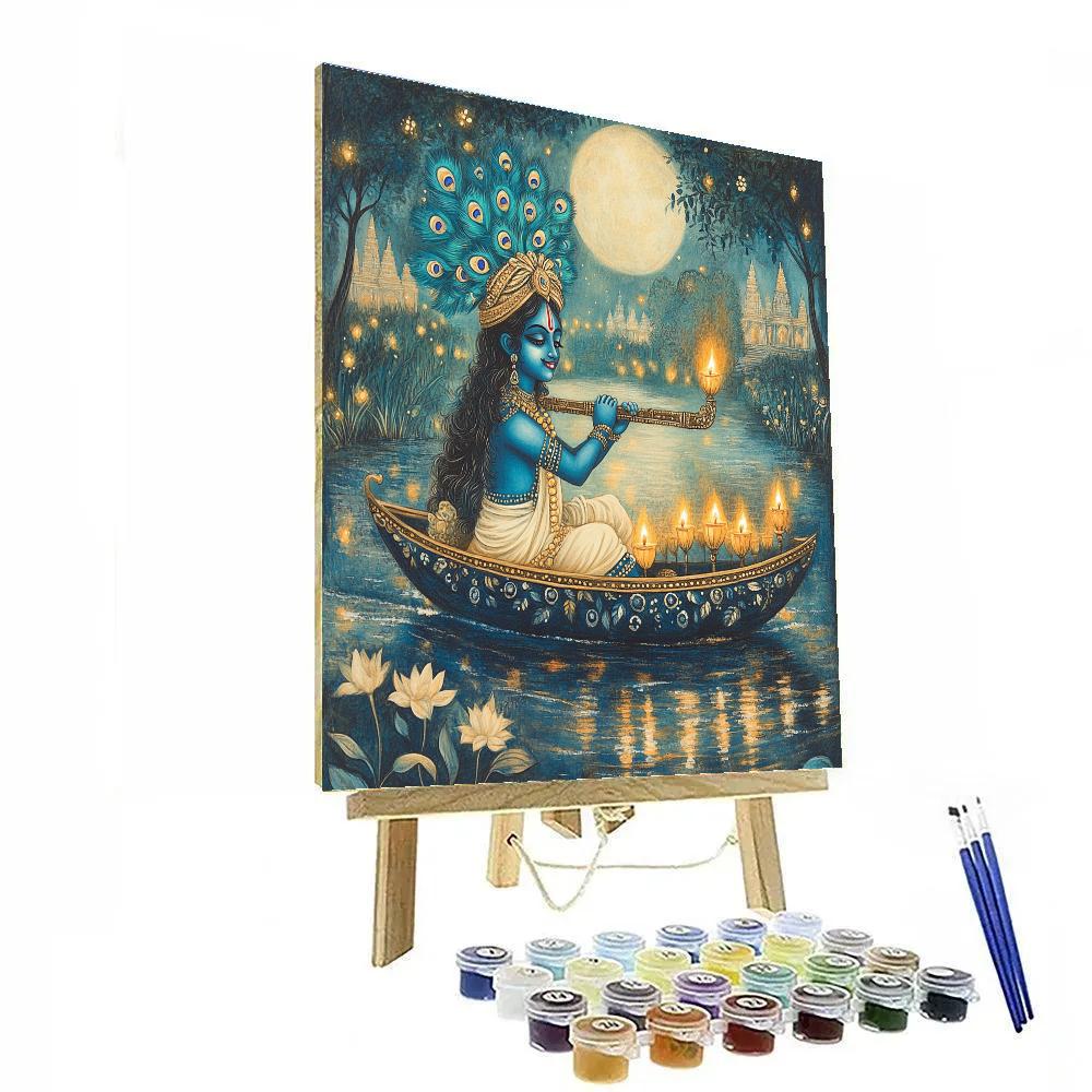 Krishna Guiding The Moonlit Boat Of Lamps Paint by numbers kits