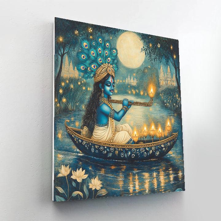 Krishna Guiding The Moonlit Boat Of Lamps Paint by numbers kits