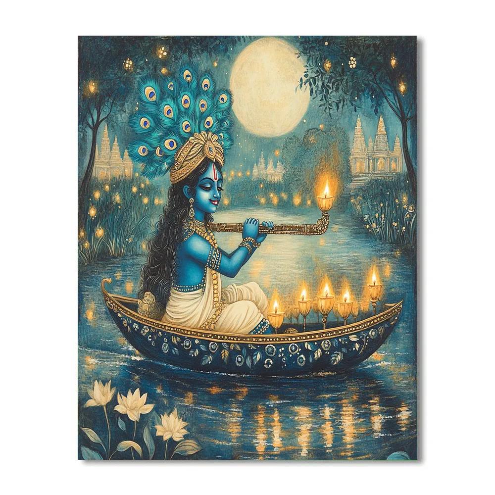 Krishna Guiding The Moonlit Boat Of Lamps Paint by numbers kits