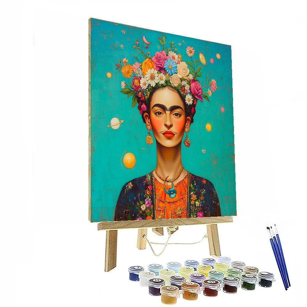 Frida Kahlo Inspired Botanical Self Portrait With Planets painting number kit
