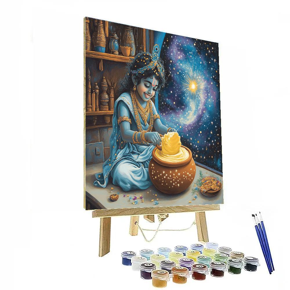 Krishna In The Cosmic Dairy Workshop paint by color