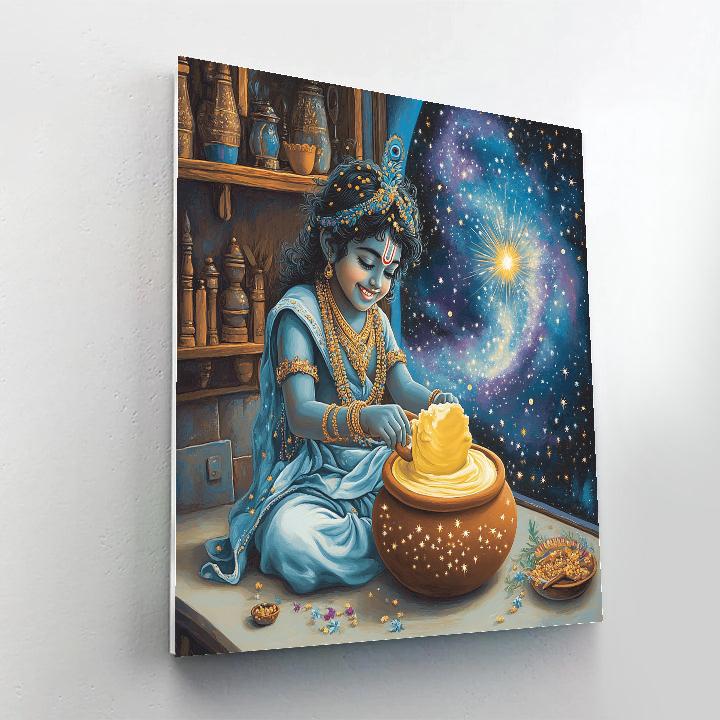 Krishna In The Cosmic Dairy Workshop paint by color